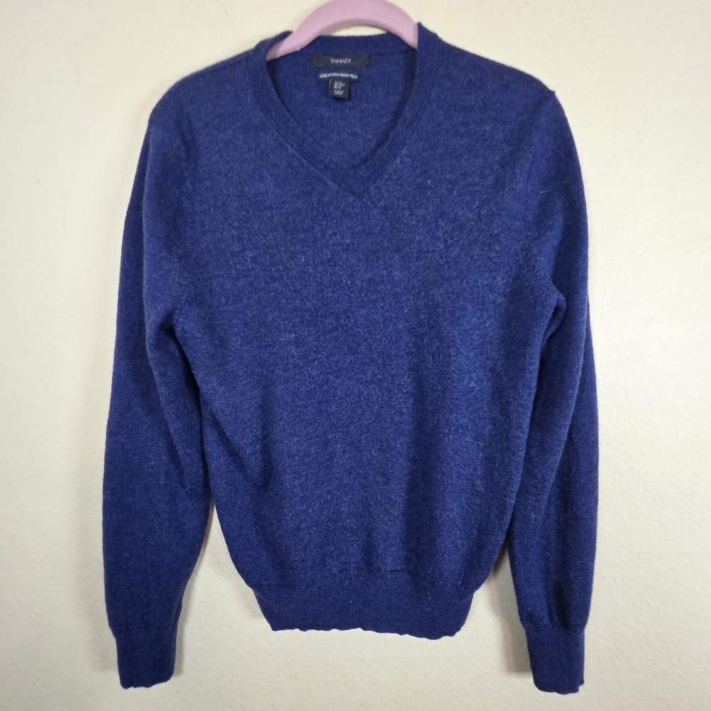 Tahari Women's size Medium 100% Merino Wool deep blue Dolman‎ Crewneck Sweater
